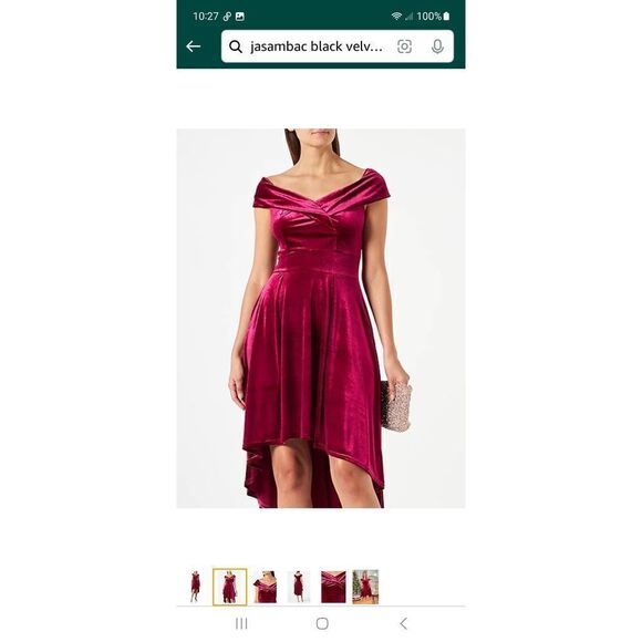 New Medium Jasambac Black Velvet  Off Shoulder High Low Party Holiday Dress NWT - Picture 3 of 9